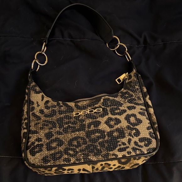 Bebe Black and Tan Leopard Shoulder Bag - Picture 1 of 4